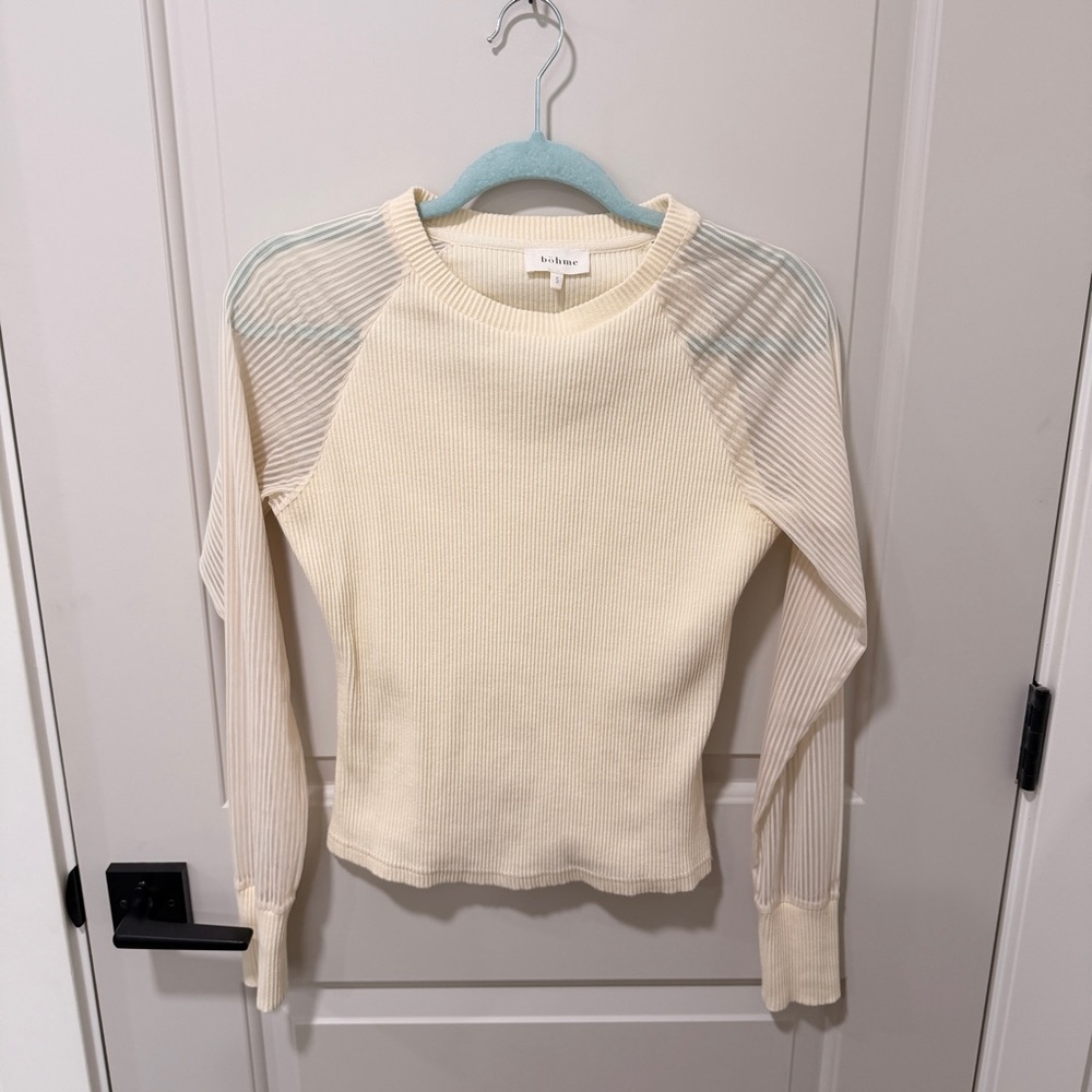 bohme Ribbed Long Sleeve Top Sheer Sleeve